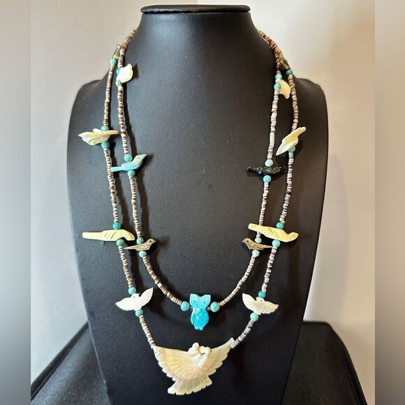 Amazing Zuni-style Fetish necklace with heishi shell, turquoise, stone beads! - Picture 15 of 16